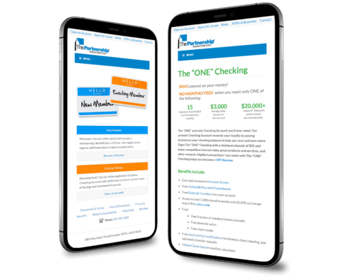 Website Design and Website Development for The Partnership Federal Credit Union - mobile website on smart phone