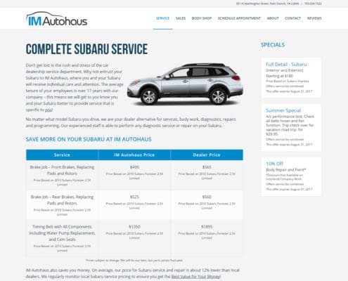 Website Design and WordPress Web Development for IM Autohaus - Subaru