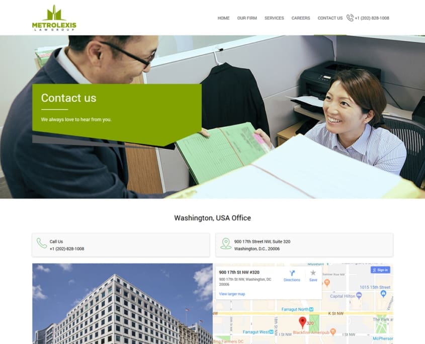 METROLEXIS Website Design - Contact page