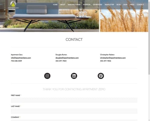 Apartment Zero - WordPress Website Design - Contact