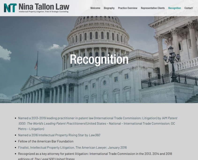 Nina Tallon Law website - Recognition