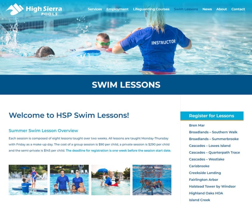 High Sierra Pools Website - Swim Lessons